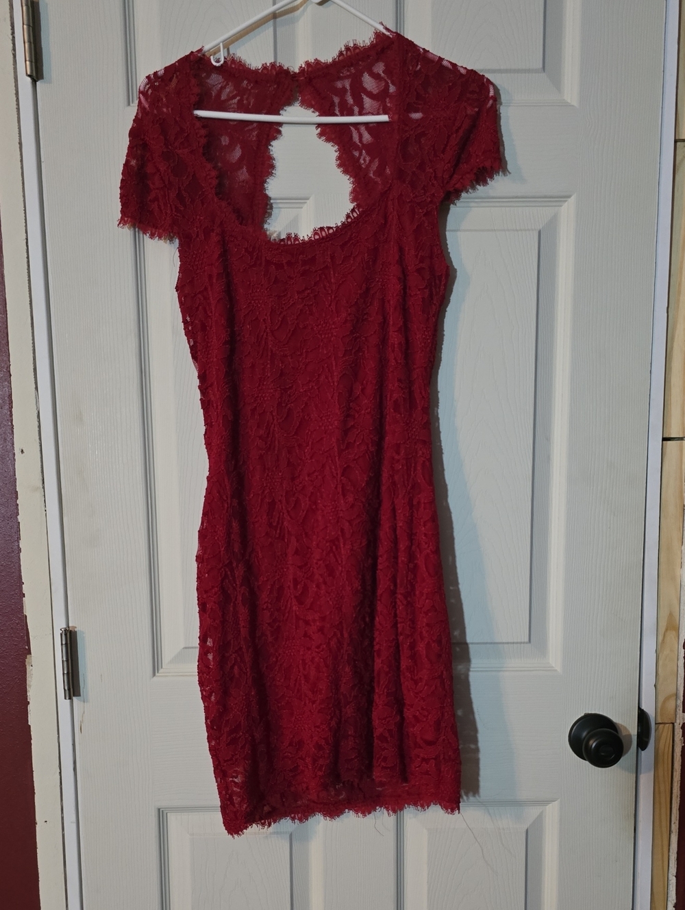 Jump Red Lace Mini Dress with Cap Sleeves